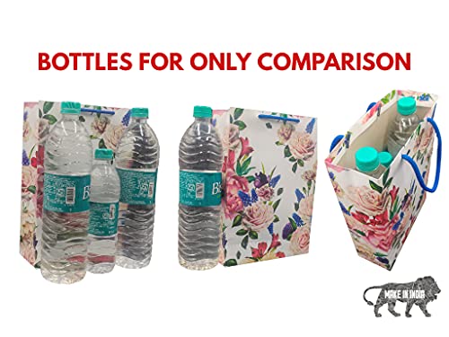 Image of Arrow Paper Products Deluxe Rose Flower Printed Paper Gift Bags for Return Gifts | Weddings | Birthday | Holiday Gifting & Presents (Size: 28x20x7.5 cm | Pack of 40)