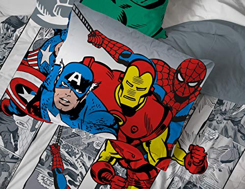 Image of Marvel Comics Avengers Full Size Comforter Set 7 Piece Kids Bedding, Multi | Spiderman Hulk Captain America, Comforter Sheets Shams Pillowcases, Soft Microfiber, Machine Washable, Boys Gift