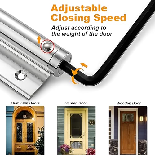 Image of VOLO Pack of 1 Spring Based Door Closer - Automatic Self Closing Stainless Steel Door Closer for Aluminium and PVC Doors up to 30 kg | Silver