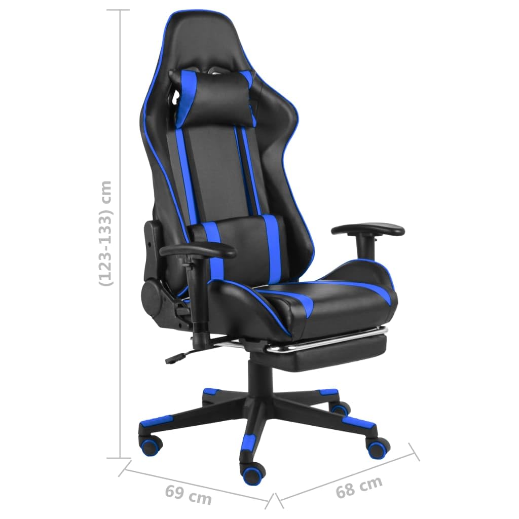 Gaming-Stuhl mit Fußstütze und Drehfunktion Blau PVC Metall ergonomisch für Büro Homeoffice Jugend PC Esport komfortabel mit Rücken- und Nackenkissen