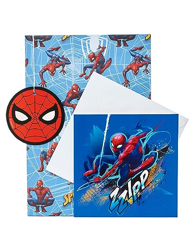 UK Greetings | Marvel Gift Wrap Multipack For Him/Boy | Gift Wrapping Set | Birthdays/Weddings/Fathers Day | Spider-Man Design | Gift Wrap Card & Tags