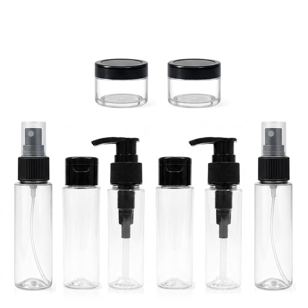 Hian Travel Bottles Kit, Portable Refillable Toiletry Containers Set for Lotion, Shampoo, Cream, Soap | Compact and Convenient for Short Trips, Gym, and Daily Essentials (Black, Pack of 8)-image-17