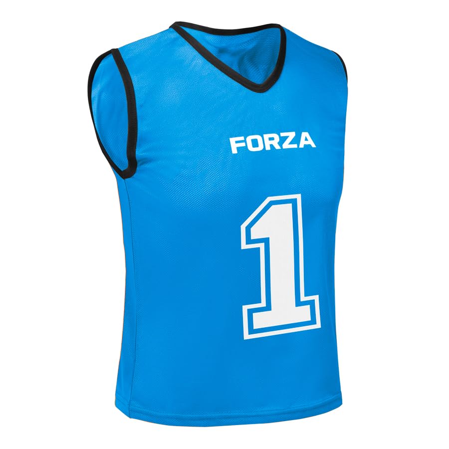 FORZA Premium Numbered Bibs – Polyester Training Vests for Sports Teams [1-23] (Numbered 1-23, Electric Blue, Kids)