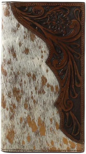 Nocona Western Wallet Men Rodeo Calf Hair Floral Tooled Brown N5413102
