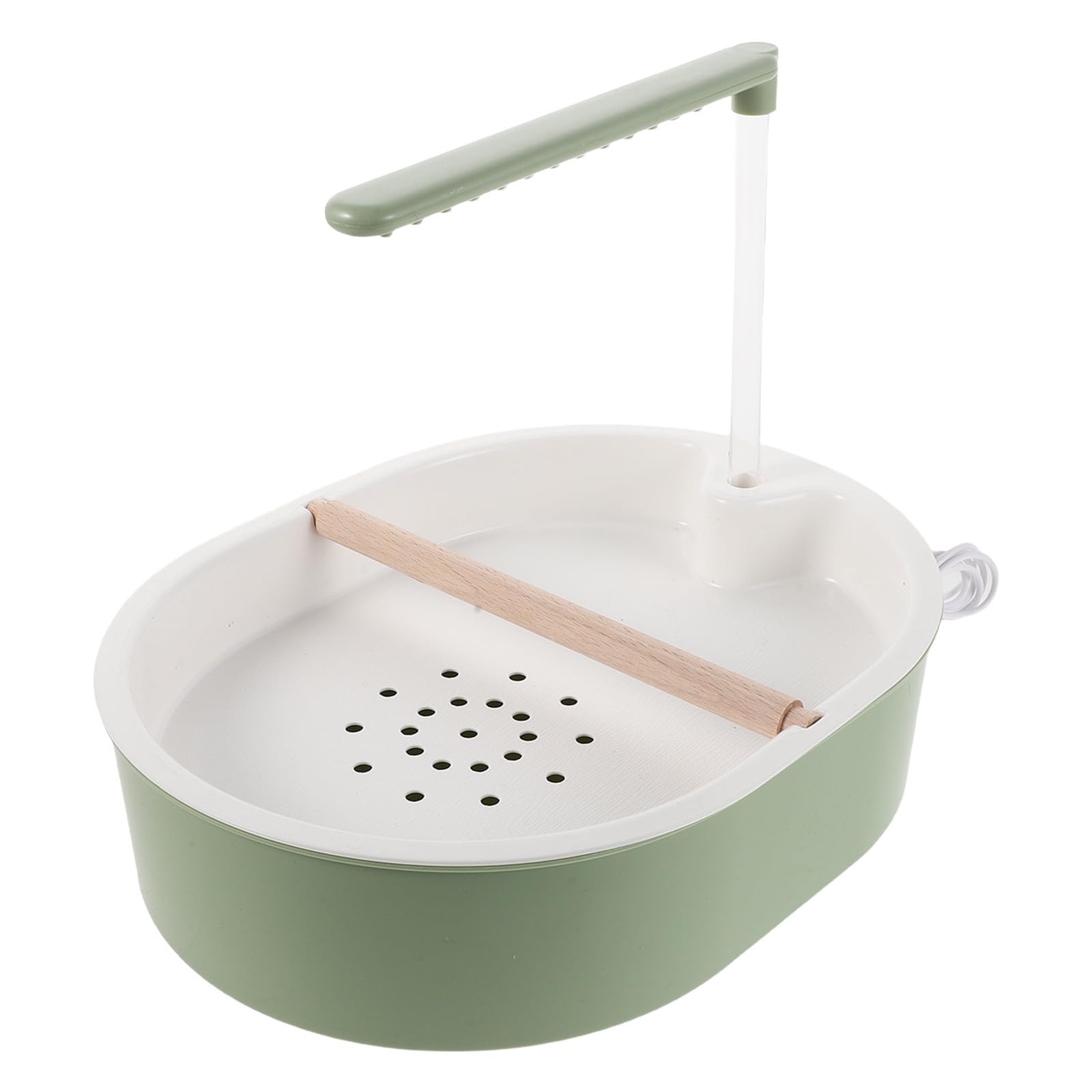 Artibetter Bol de Bain Automatique pour Oiseaux avec Pompe à Eau 25l/h en Plastique et Bois, Système Double Rangée, Portable pour Perruches et Inséparables en Cage Intérieure