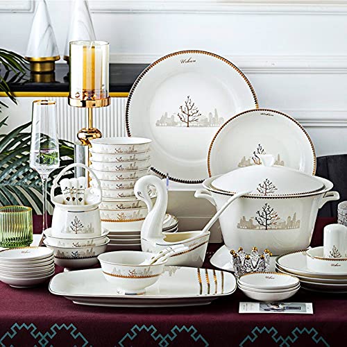 CWCQGH Juego de vajilla Europea, Juego de 60 Platos de Porcelana Moderna, Juego de Cuencos y Platos de Porcelana Fina para el hogar.