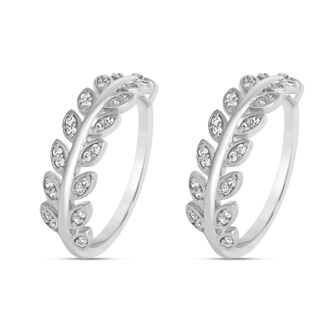 925 Sterling Silver Rhodium Toe Ring Pair | CZ Leaves | Adjustable | Gift for Women | Modern Minimalistic Silver Jewelry | 1 Year Plating Warranty