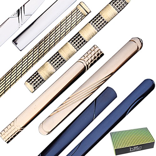 Bmc Mens Metal Tie Clip Bar Clasps W/Silver, Gold, Blue, Brass Finishes - Business Professional Fashion Assorted Designs - Dapper Dandy (Set Of 8) #TOP4