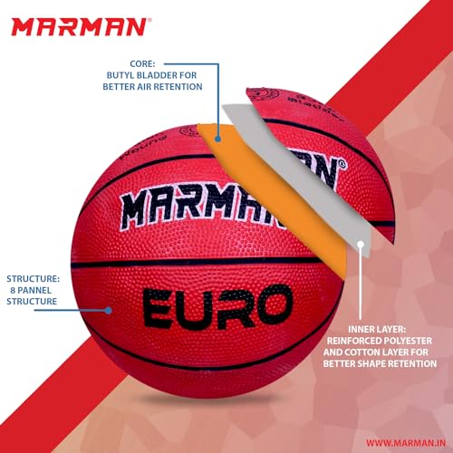 Image of Marman Europlus Baskteball Size -3 |Premium Soft Rubber |Basketball for Kids Ages 4-8 Years - Specially Designed for Learning and Training