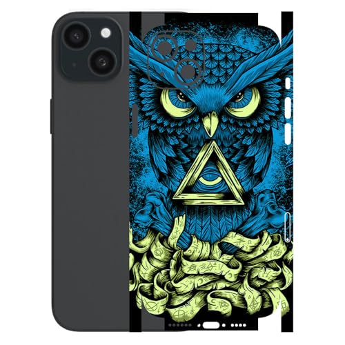 Image of AtOdds - Full Body Back Screen Guard Protector Film - Lamination Wrap Skin Sticker for iPhone 15 Plus | Scratchproof Matte Finish (Design - Blue Owl)
