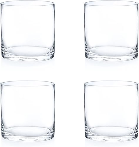 Juego de 4 jarrones de cristal cilíndrico transparente, florero redondo de flores de 5 pulgadas de ancho x 5 pulgadas de alto, portavelas flotantes,