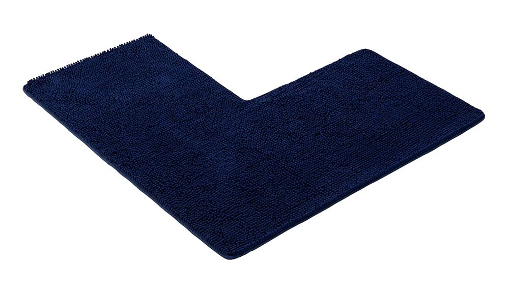 PANA® Tappeto doccia in ciniglia con angolo - 50 x 100 x 100 cm - Blu | Tappeto doccia soffice - Lavabile in lavatrice a 30 °C - Fondo antiscivolo - Adatto all'asciugatrice