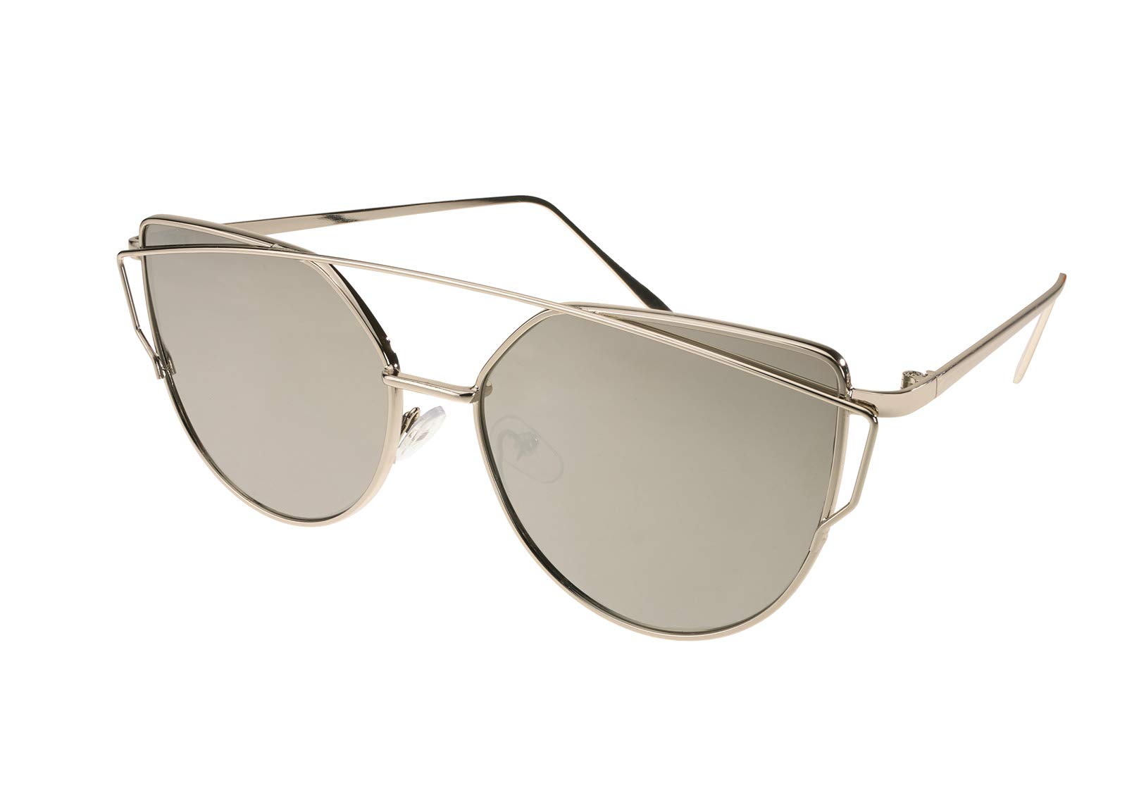 Mfaz Morefaz Ltd Women's Silver Mirrored Fashion Mirror Cat Eye Sunglasses Case Metal Frame Uv400 (Silver Mirrored)