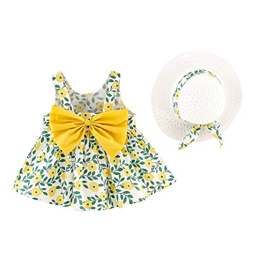 Girls Dress&Skirt,Toddler Baby Kids Girls Suspenders Floral Princess Dress Hat Clothes Outfits,for Easter Day Festival Birthday Gifts(Green,1-2 Years)