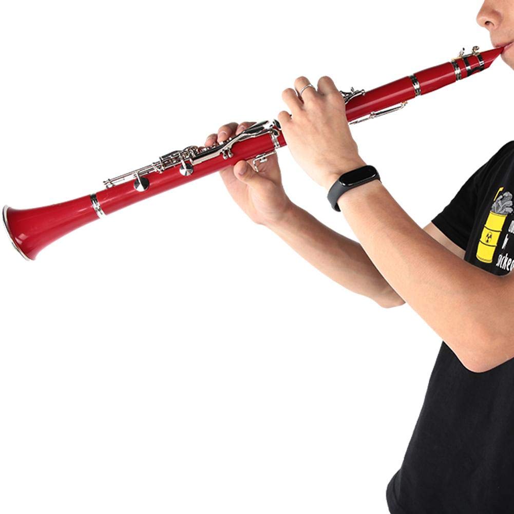 Clarinete de Tubo de baquelita BB 17 Teclas Clarinete con Juego de Botones de niquelado(Rojo; # 1) Instrumento de Viento