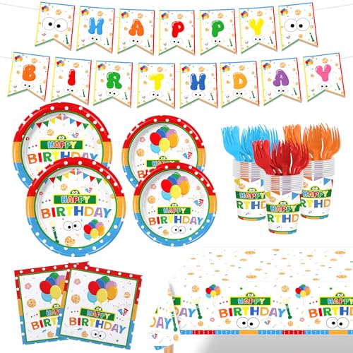 Galameow 103pcs Street Theme Birthday Party Decorations Set Disposable Paper Plates Napkins Tablecloth Happy Birthday Banner for Boys Girls Birthday Tableware Supplies Serves 20 Guests