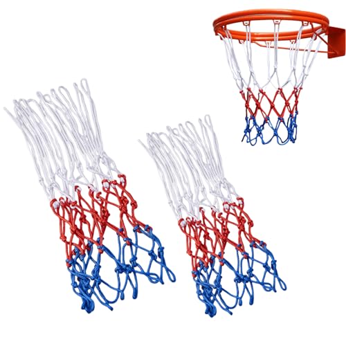 Dinghaole Lot de 2 filets de basket-ball robustes de rechange pour sports d'intérieur et d'extérieur, filets tricolores tissés