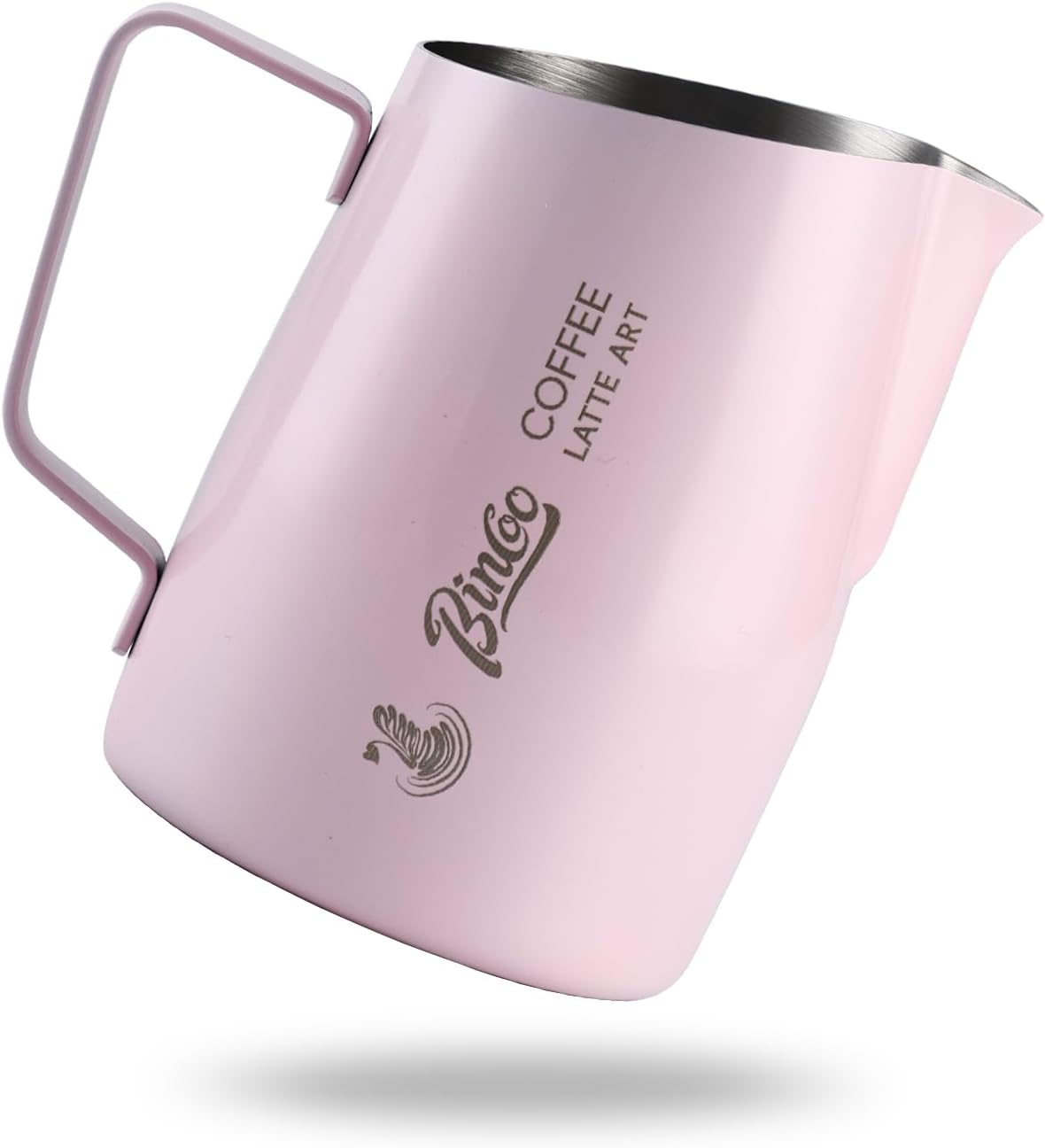 Milk Frothing Pitcher with Sharp Spout & Angled Rim – Precision latte art pitcher for Fine Lines & Intricate Patterns – 18/8 Stainless Steel Milk Steamer Cup for Cappucci Pink