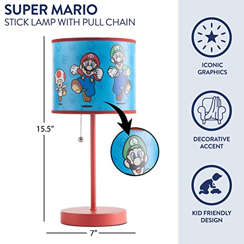 Idea Nuova Super Mario Stick Table Kids Lamp With Pull Chain, Themed Printed Decorative Shade #TOP1