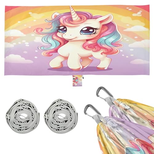 SDMKA Cute Cartoon Horse Camping Hammock, 330 lbs with 2 Tree Straps, Carry Bag, Single Portable Hammock for Outdoor/Indoor, Hiking, Beach, Backpacking, Travel