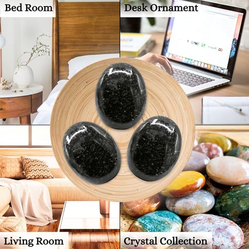 Image of Amazing Gemstone Nuummite Crystals and Healing Stones - Large Palm Stone Crystals Piedra - Crystal for Good Luck, Balanced Positive Energy, Meditation - Unique Stocking Stuffers, Gifts for Women
