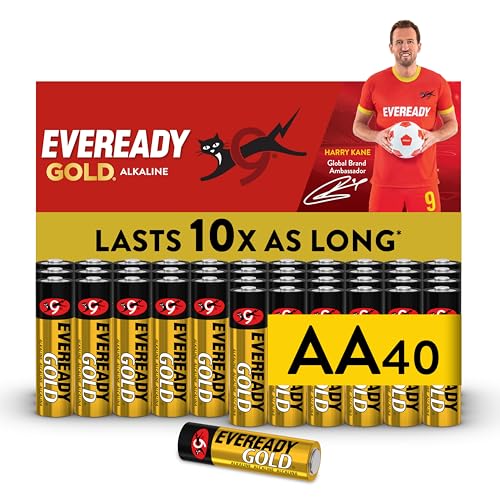 Eveready Gold de Energizer   Pilas AA (Paquete de 40)   1,5V Baterías Alcalinas   para Aparatos Domésticos y Electrónicos   Embalaje 100 % reciclable   10 años de vida útil [Exclusivo en Amazon]