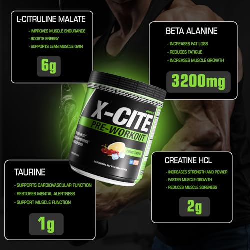 Image of X-CITE Pre-Workout by ATHLEAN-X - Enhanced Formula with Beta-Alanine, Creatine & Caffeine for Ultimate Energy, Endurance, Focus & Muscle Pump, NSF Certified for Sports (Cherry Lemon Ice)