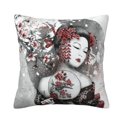 Gearsly Geisha Japanese Style Throw Pillow Covers,Velvet Pillowcase Decorative Pillow for Sofa Living Room Bedroom Decor,Velvet Soft Throw Pillow Case Home Decor 18"X18" Cover