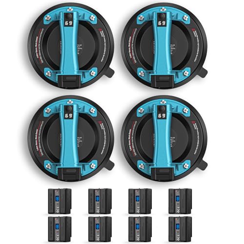 SEESII Electric Suction Cups for Glass, 600 LBS Max Load, 8" Heavy Duty Tile Suction Cups Lifter with 4X 2400mAh Batteries, Auto Start Pump, Display, for Lifting Large Glass, Tile, Granite,
