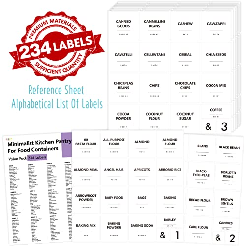 234 Minimalistische Keuken Pantry Voedsel Etiketten, 216 Voorgedrukte Meel Pasta Erwten Cacao Kruiderij Olie Stickers, 18 Lege, Waterdichte Olie & Scheurbestendig, Geen Residu voor Voedselcontainers Potten - Image 3