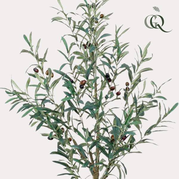 Sztuczna roślina oliwna – Olea Europaea – 115 cm – wysokiej jakości sztuczne drzewo z realistycznymi liśćmi i oliwkami – wiecznie zielona roślina dekoracyjna do wnętrz – salon, ogród zimowy i biuro