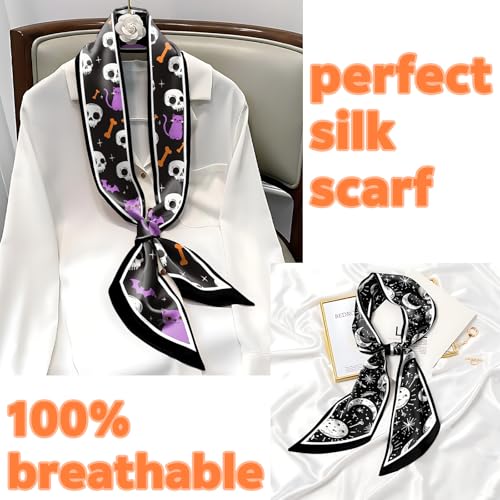 2PCS Hair Head Scarf Silk Feeling Long Satin Neck Satin Scarves for Handbag Cute Decoration Aesthetic Women 59 * 6.7''3