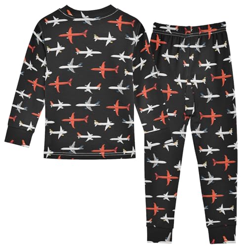 Airplane Black Pattern Cute Pajama Sets Long Sleeve Top and Pants, Snug Fit Sleepwear for Night Wears2