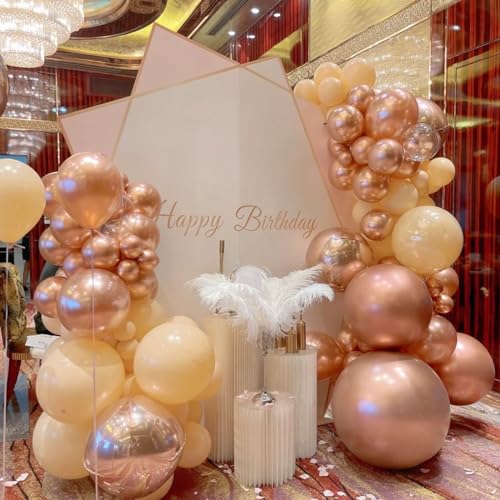 Image of FunHot Rose Gold and White Balloons, 60Pcs Pearl Rose Gold Balloons, 12 Inch Metallic Rose Gold Confetti Balloons Helium Rose Gold Latex Balloons for Baby Shower Wedding Birthday Party Decorations