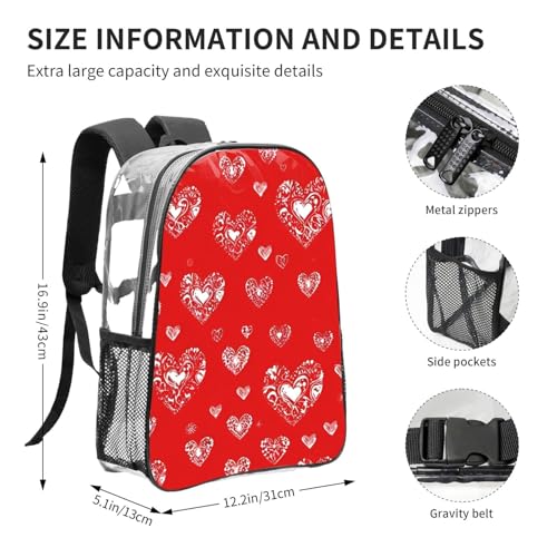 Love. Print Work Travel Stadium Events Transparent Backpack PVC Clear Bag Large Side Pockets4