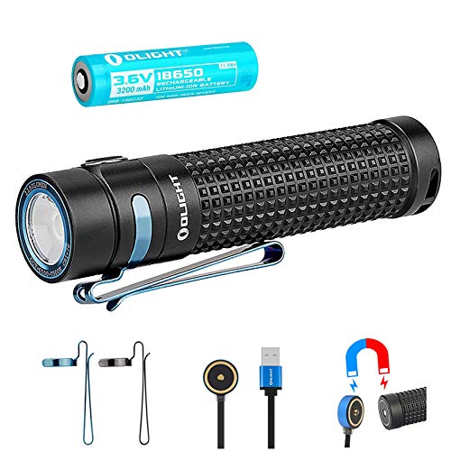 OLIGHT オーライト S2R BATON II ブラック 小型軽量LED充電式フラッシュライト Luminus SST-40 LED搭載 懐中電灯 最大1150ルーメン 5段階切替 3200mAh 18650充電バッテリー×1本/マグネット式USB充電ケーブ ル/バッテリーケース付き