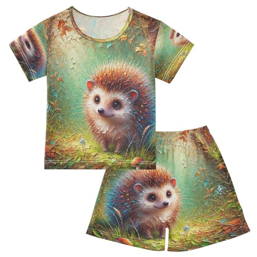 Hedgehog Teal Pajama Set Short Sleeve Sleepwear Soft Pajamas Shorts Sets Cotton PJS 5Y