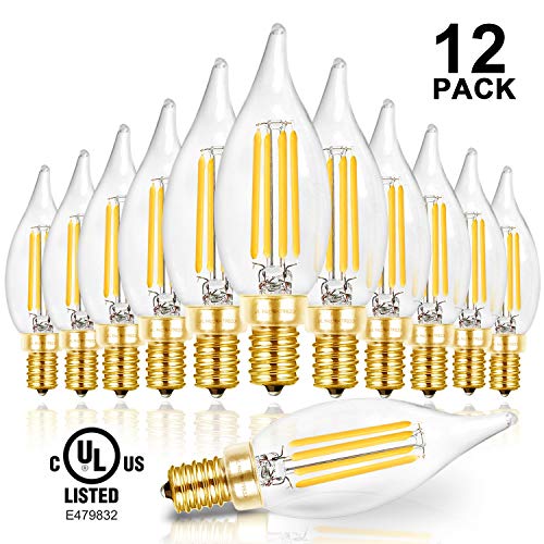 Hizashi LED Candelabra Bulb Flame Tip 40W Equivalent Dimmable E12 Filament Candle Bulbs