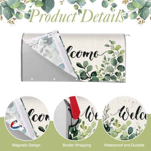 Image of Tiamon Eucalyptus Mailbox Covers Magnetic Summer Welcome Letter Box Wrap Standard Size 21x18 Inch Spring Leaves Mailbox Decor Eucalyptus Post Letter Box Decoration for Outdoor Garden Yard
