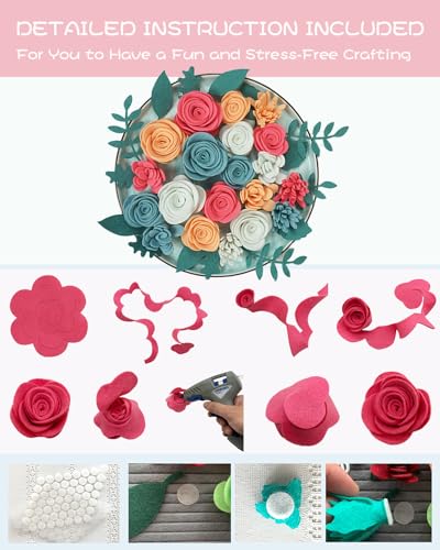 Image of BAZIMA Felt Flowers and Succulents Kit - DIY Wreaths, Vertical Garden, Baby Shower, Create Headbands - 20 Felt Flowers and 17 Leaves