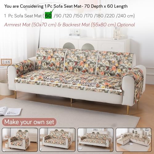Image of HOKIPO 'Nature Muse' Premium HD Printed Holland Velvet Sofa Cover Mat for 1 /2 /3 Seater & L-Shape Sofa. Make Your Own Sofa Cover Set, Mat 70(D) x 60(L) cm, Butterfly Orchard (IN-913-D3)