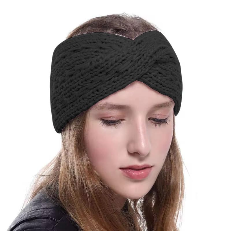 Women Stylish Soft Acrylic Woolen Headband New Cris Cross Earwarmer Crochet Headwrap Hairband Earmuffs Warm Winter Accessories For Girls(Black)-image-18
