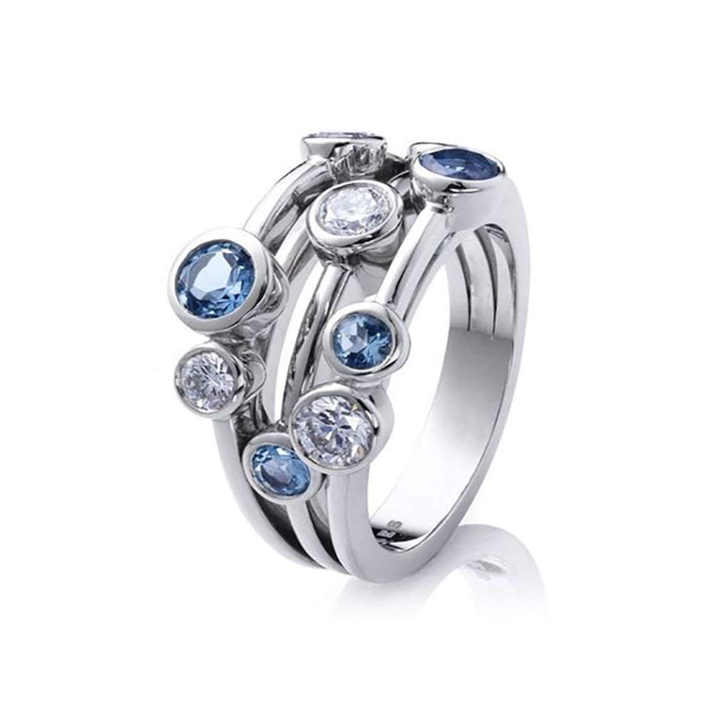SixTwo 925 Sterling Silver Womens Geometric Two-Tone Gemstone Jewelry Unique Sapphire Diamond Wedding Ring Multi Row Ring Eternity Engagement Ring Blue Crystal Promise Ring Party Ring (7)