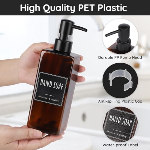 Image of Segbeauty Soap and Lotion Dispenser Set, 3 Pack Refillable Shampoo and Conditioner Bottles, 16.9oz Empty Shower Bottles Refillable with Labels, Plastic Square Modern Hand Soap Dispenser for Kitchen