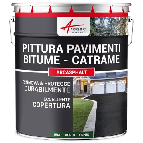 ARCANE INDUSTRIES Vernice bituminosa - Vernice per Asfalto: Resina per Pavimenti per Asfalto, catrame, conglomerato - ARCASPHALT - 15 kg (Fino a 30 m² in 2 Strati) Verde Tennis