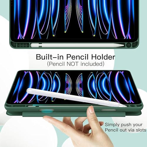 Image of TGK Rotating Case for iPad Pro 12.9 inch (2022 /2021 /2020 /2018, 6th /5th /4th /3rd Gen) with Pencil Holder 360 Degree Rotation Protective Trifold Stand Cover Clear Back (Forest Green)