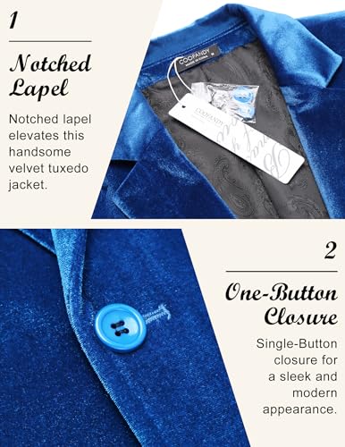 Image of COOFANDY Men's Velvet Blazer Notched Lapel Velour Suit Jacket One Button Tuxedo Jackets for Wedding Prom Party Dinner