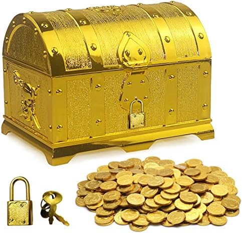 Idota Schatztruhe Mit Schloss - Goldene Schatzkiste 14cm Für Kindergeburtstage