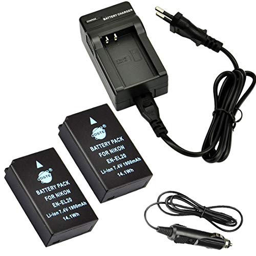 DSTE 2 Pieza Repuesto Batería y DC125E Viaje Cargador Compatible para Nikon EN EL20, EN EL20a, CoolPix A, 1 J1 /1 J2 /1 J3 /1 AW1 /1 S1 /1 V3