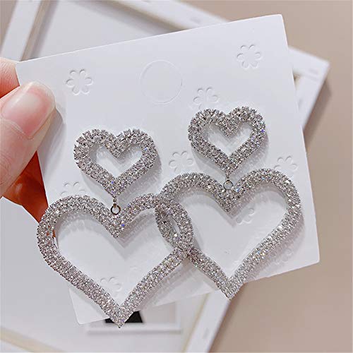 Just Follow Big Hollow Love Heart Long Dangle Earring For Women Girls Shiny Crystal Sterling Silver Drop Earrings Jewelry (Rhinestonehollow Love Heart Long Dangle Earring-Silver) #TOP3